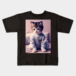 Beautiful cat in pajamas Kids T-Shirt